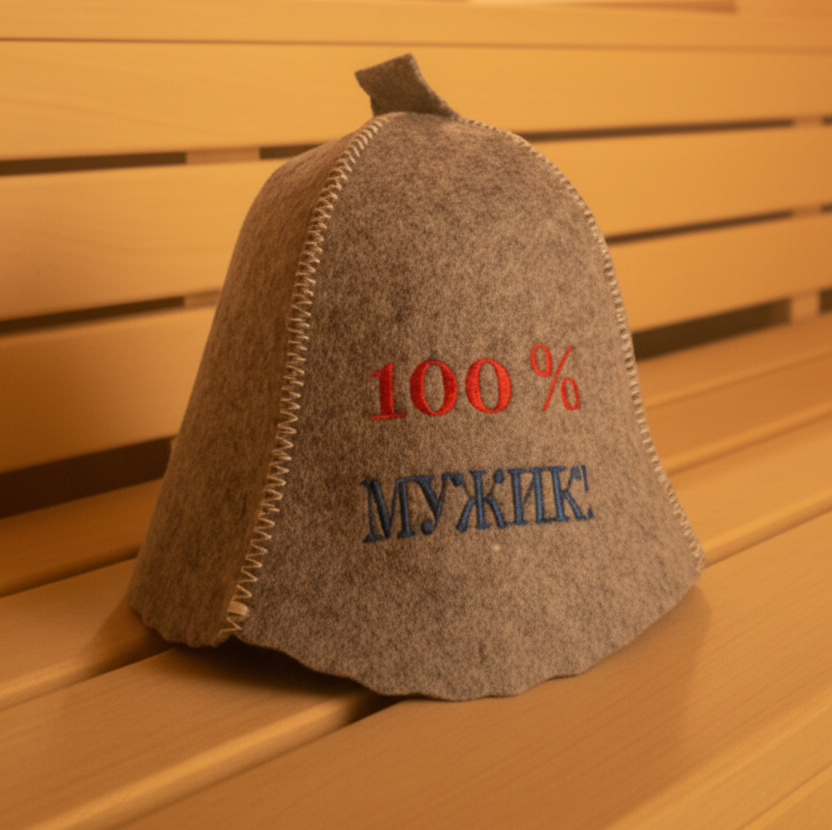 Банная шапка «100% Мужик» из натурального фетра