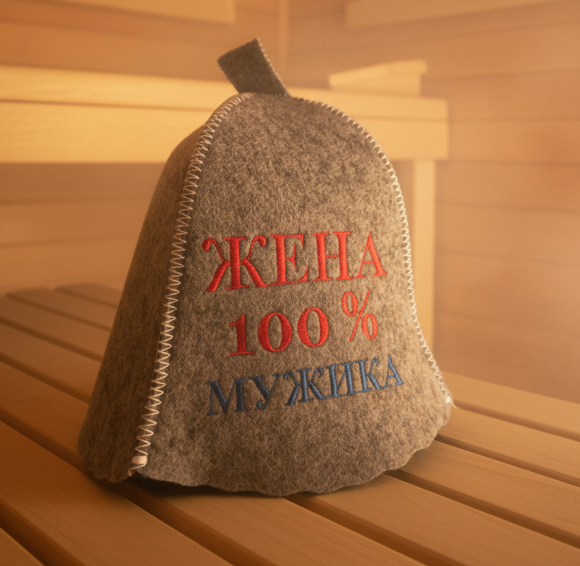 Банная шапка «Жена 100% Мужика» из натурального фетра