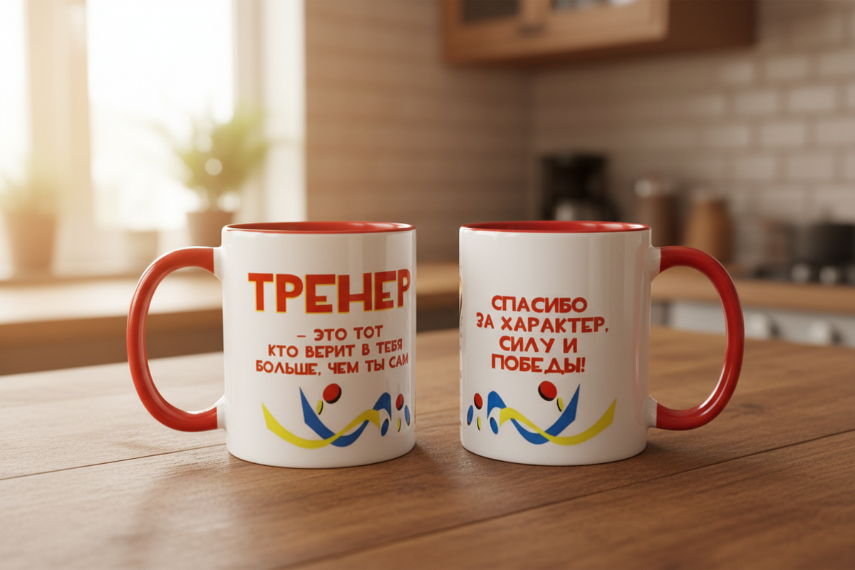 Кружка Тренер — сторона с кубком чемпиона и надписью