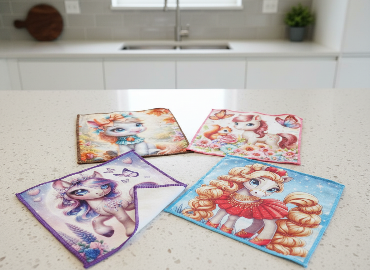 Набор салфеток из микрофибры с новогодним рисунком, 25 см х 25 см. 4 шт. Цвет микс.