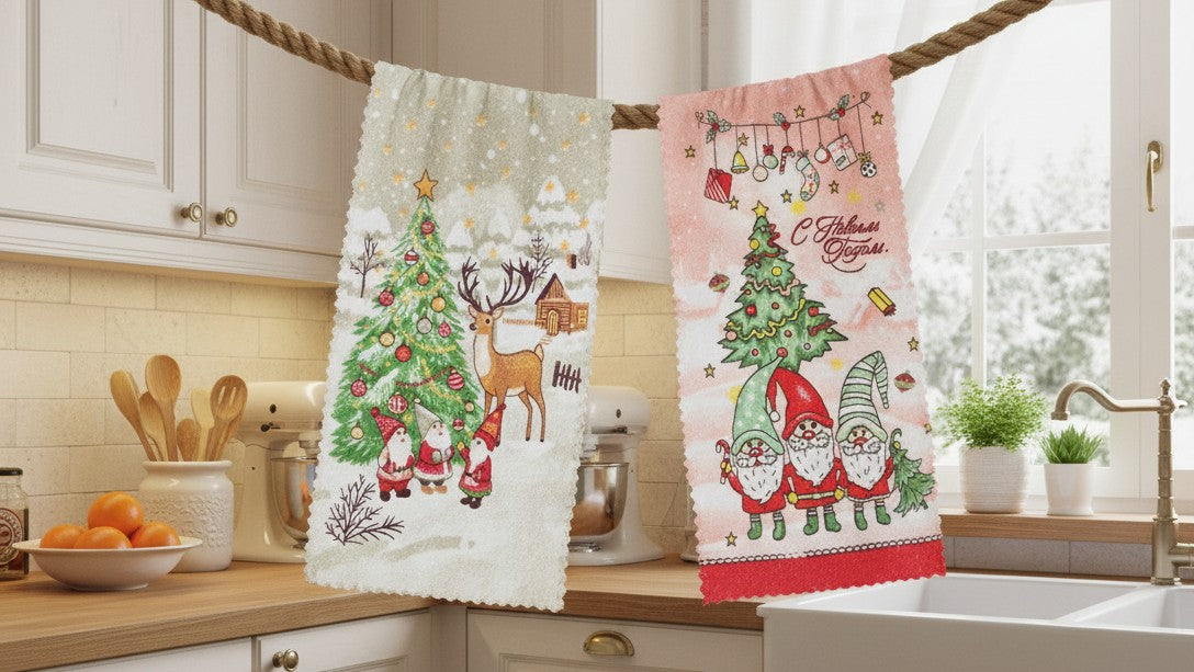 Mikrokiust köögirätikud jõulumustriga, 2 tk komplekt, 25 x 50 cm