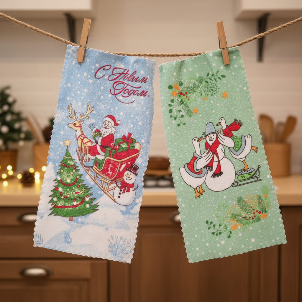 Mikrokiust köögirätikud jõulumustriga, 2 tk komplekt, 25 x 50 cm