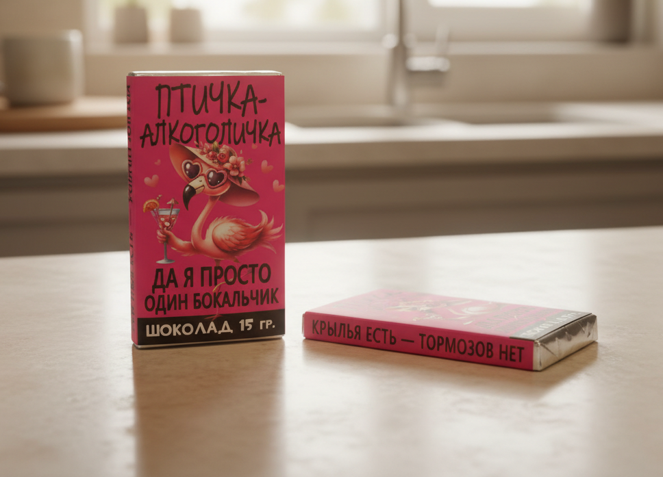 Шоколадка с надписью "Птичка-алкоголичка", 15 г