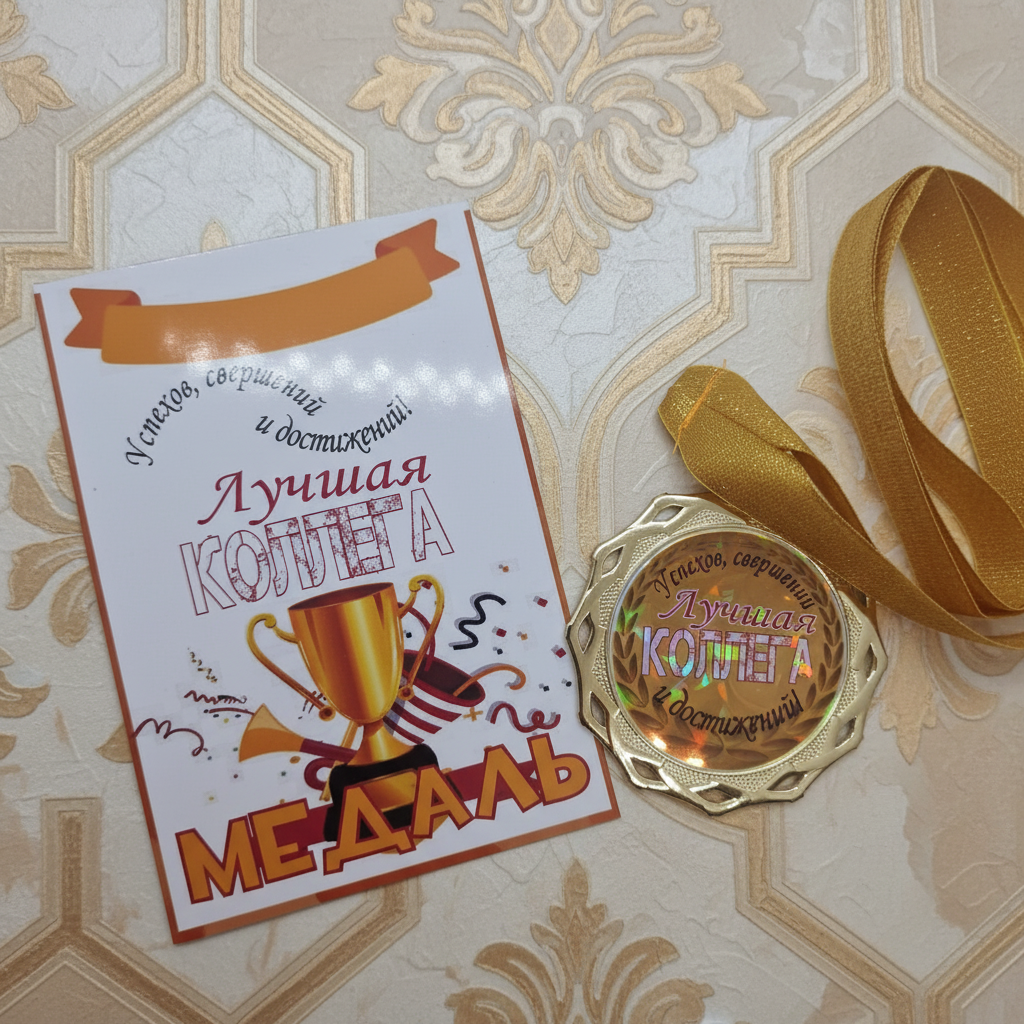 Медаль на открытке "Лучшая коллега!"