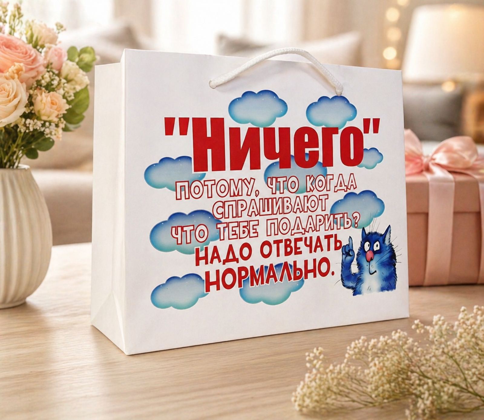 Подарочный пакет «Ничего» с котом