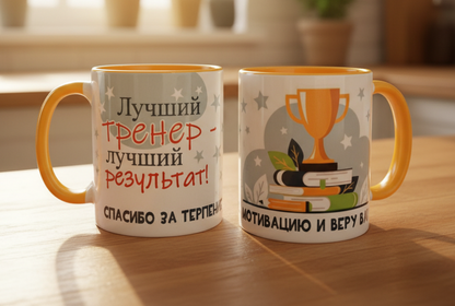 Кружка Лучший тренер — лучший результат, две стороны с надписями
