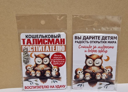 Кошельковый талисман в виде совы для воспитателя