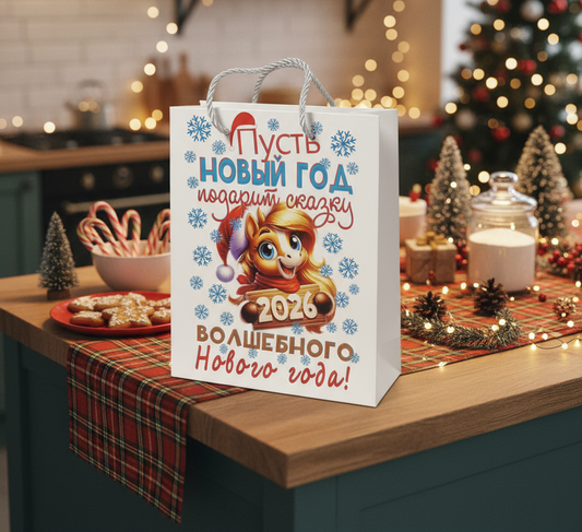Новогодний вертикальный подарочный пакет "Волшебного Нового Года!", 25×20×10 см