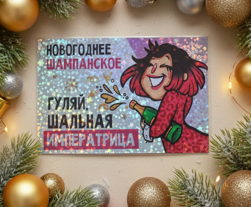 Голографическая наклейка на новогоднее шампанское